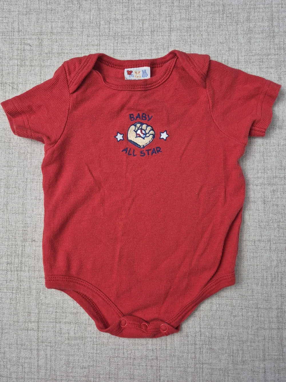 Vintage Y2K Lovespun Baby All Star Baseball Waffle Knit Onesie 6-9 Months Red
